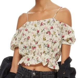 Broderie Floral Print Bardot Top TOPSHOP